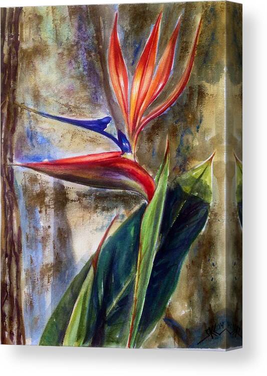 Flower Canvas Print featuring the painting Bird of paradise 2 by Katerina Kovatcheva