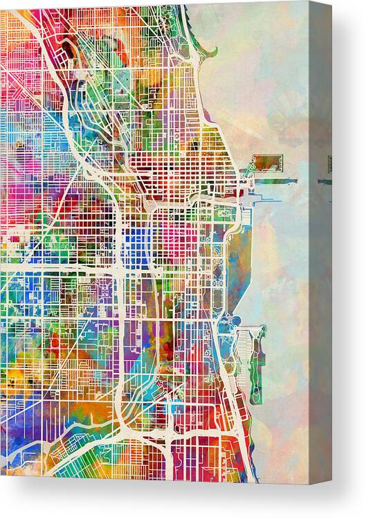 Chicago Canvas Print featuring the digital art Chicago City Street Map by Michael Tompsett