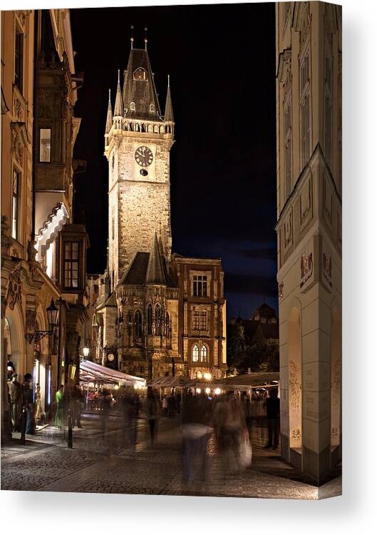 Town Hall Canvas Print featuring the photograph Town Hall Clock Tower / Prague #1 by Barry O Carroll
