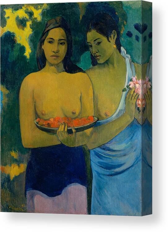 Paul Gauguin Canvas Print featuring the painting Two Tahitian Women #4 by Paul Gauguin