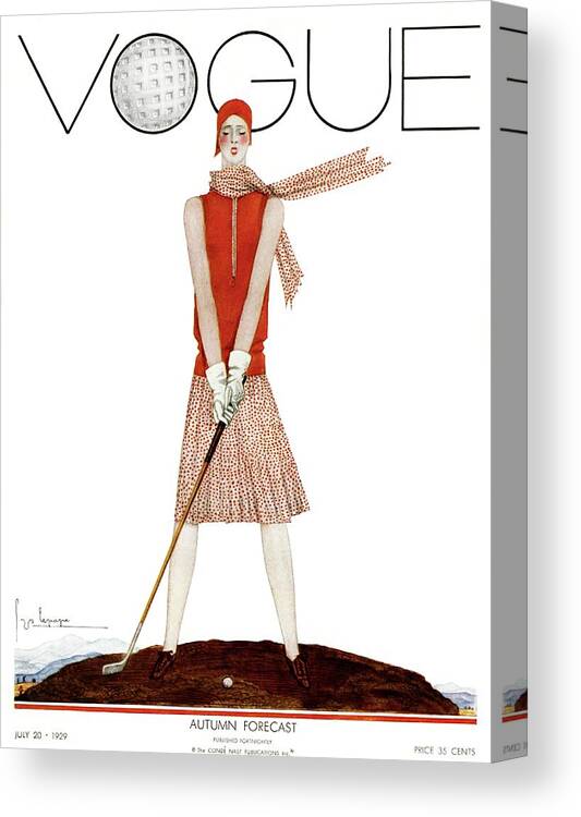 Illustration Canvas Print featuring the photograph A Vintage Vogue Magazine Cover Of A Woman #12 by Georges Lepape