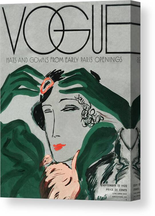 Illustration Canvas Print featuring the photograph A Vintage Vogue Magazine Cover Of A Woman #14 by Eduardo Garcia Benito
