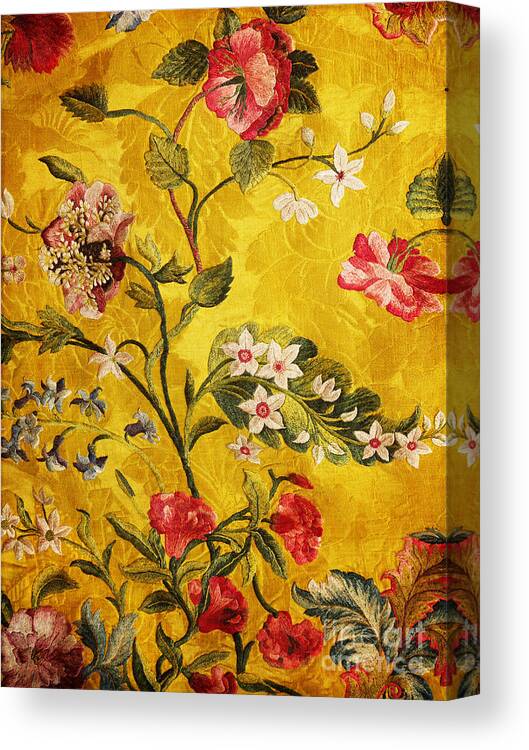 Jacobean Canvas Print featuring the photograph 17th Century Embroidery on Silk Brocade by Brenda Kean