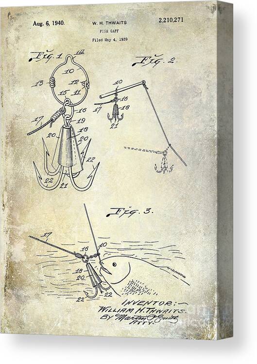 1940 Fishing Gaff Patent Drawing Canvas Print