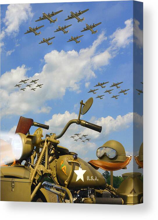 Warbirds Canvas Print featuring the photograph 1943 Harley WFC with B - 24 Liberators 2c by Mike McGlothlen