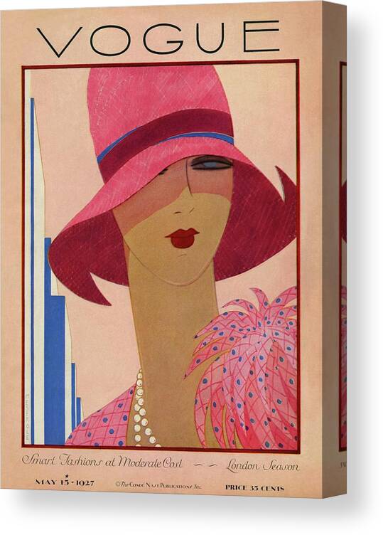 Illustration Canvas Print featuring the photograph A Vintage Vogue Magazine Cover Of A Woman by Harriet Meserole