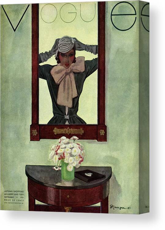 Illustration Canvas Print featuring the photograph A Vintage Vogue Magazine Cover Of A Woman #2 by Pierre Mourgue