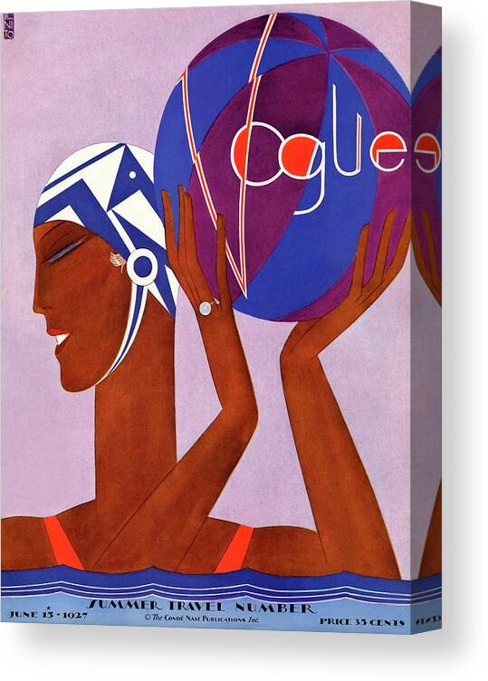 Illustration Canvas Print featuring the photograph A Vintage Vogue Magazine Cover Of A Woman Playing Water Polo by Eduardo Garcia Benito