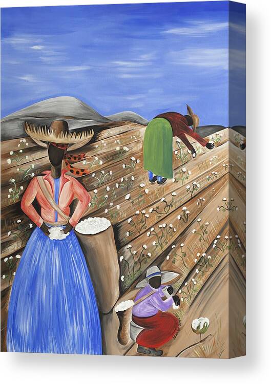 Gullah Art Canvas Print featuring the painting Cotton Pickin' Cotton by Patricia Sabreee