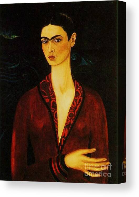 Pd: Frida Paintings Canvas Print featuring the painting Frida Kahlo Self Portrait by AAR Reproductions