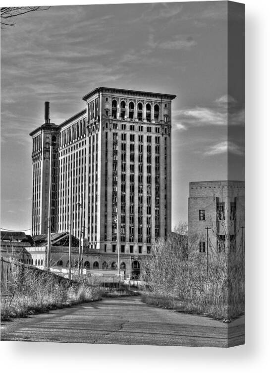 Detroit Michigan Canvas Print featuring the photograph Michigan Central Station Detroit MI #2 by A And N Art