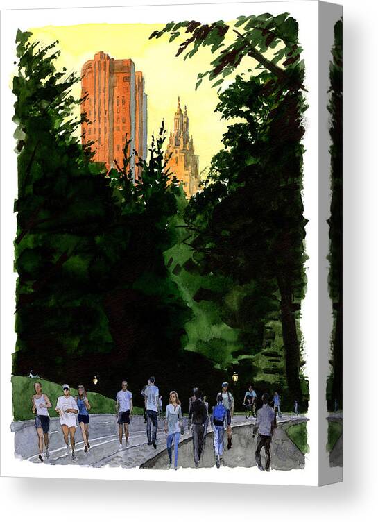 Nyc Central Park Canvas Print featuring the painting September Walk #2 by Clifford Faust