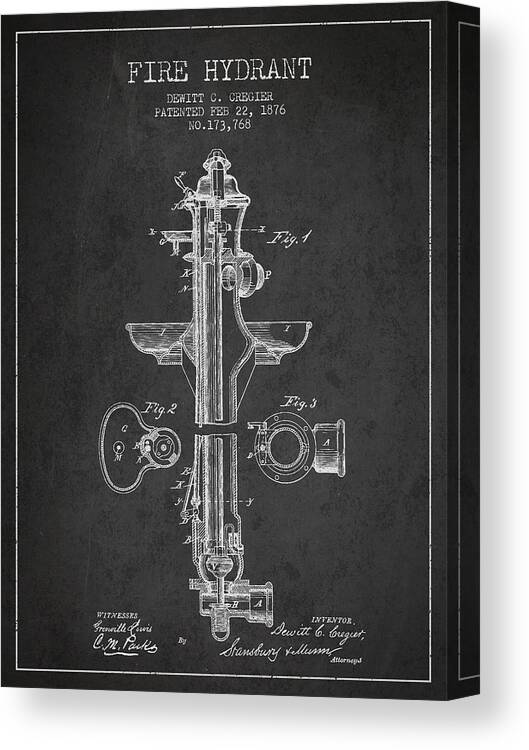 Fire Hydrant Canvas Print featuring the digital art Vintage Fire Hydrant Patent from 1876 #2 by Aged Pixel
