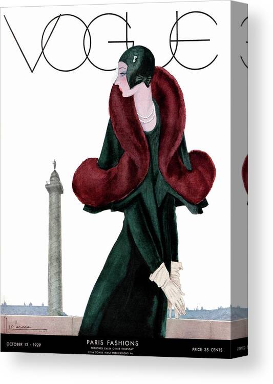 Illustration Canvas Print featuring the photograph A Vintage Vogue Magazine Cover Of A Woman #23 by Georges Lepape