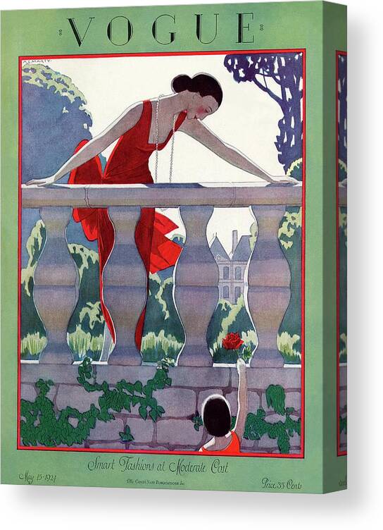 Illustration Canvas Print featuring the photograph A Vintage Vogue Magazine Cover Of A Woman by Andre E Marty