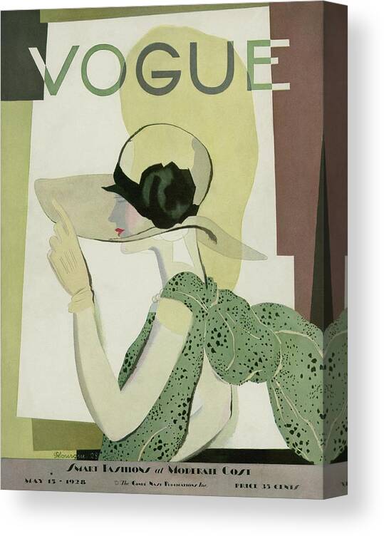 Illustration Canvas Print featuring the photograph A Vintage Vogue Magazine Cover Of A Woman by Georges Lepape