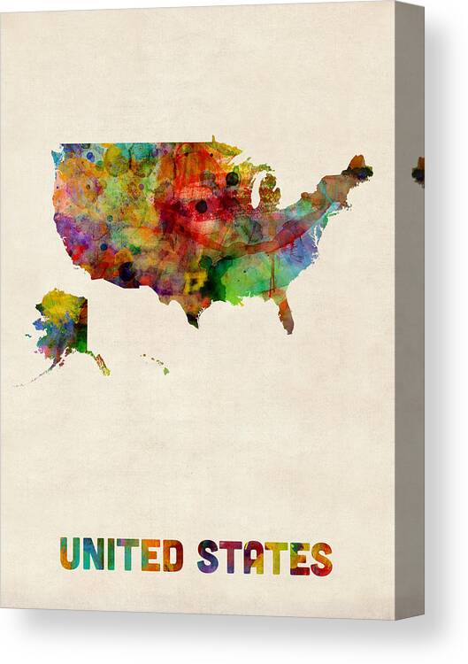 United States Map Canvas Print featuring the digital art United States Watercolor Map by Michael Tompsett