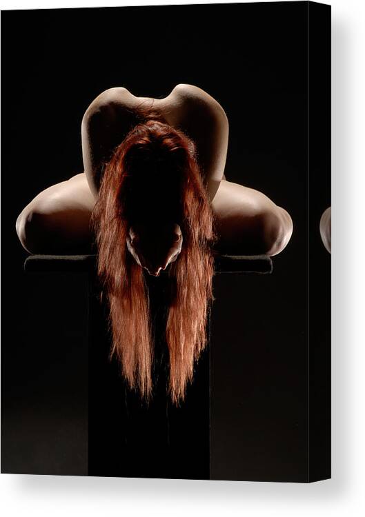 Nude Canvas Print featuring the photograph 3977 Redhead Nude in Prayer by Chris Maher