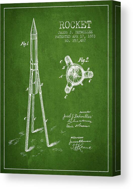 Rocket Patent Canvas Print featuring the digital art Rocket Patent Drawing From 1883 #4 by Aged Pixel