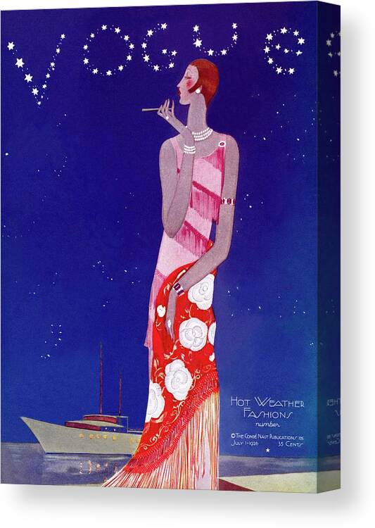 Illustration Canvas Print featuring the photograph A Vintage Vogue Magazine Cover Of A Woman by Eduardo Garcia Benito