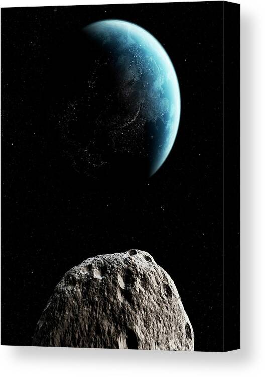 Artwork Canvas Print featuring the photograph Asteroid Approaching Earth #6 by Sciepro/science Photo Library