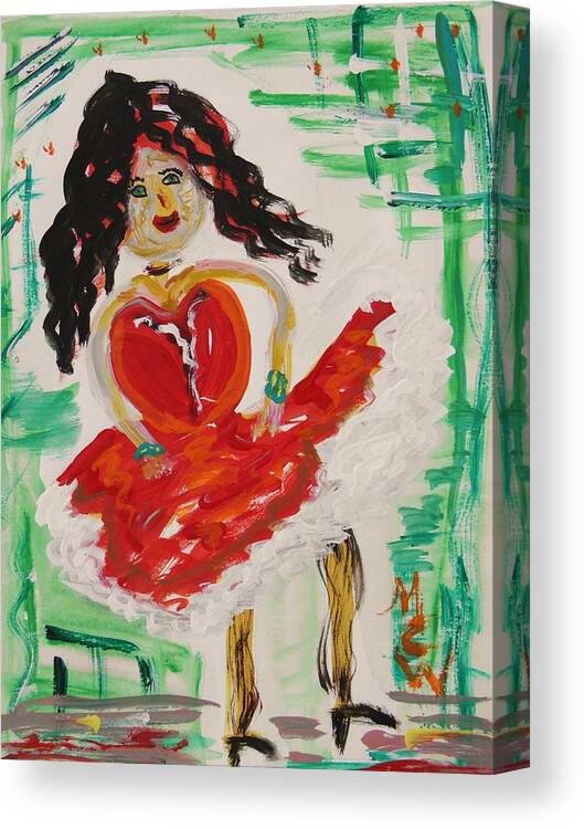 Black Hair Canvas Print featuring the painting A Can Can Dancer by Mary Carol Williams