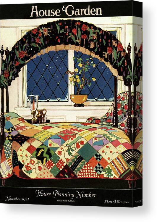 Illustration Canvas Print featuring the photograph A House And Garden Cover Of A Four-poster Bed by Clayton Knight