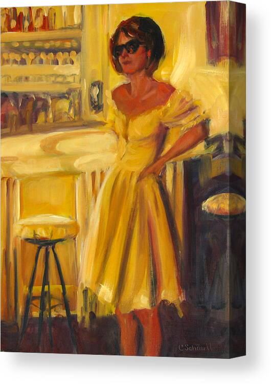 Woman Canvas Print featuring the painting A Moment to Consider by Connie Schaertl