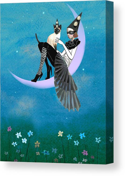 Cat Canvas Print featuring the painting A Moon Cat by Victoria Fomina