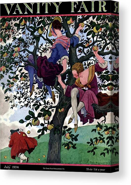 Illustration Canvas Print featuring the photograph A Vanity Fair Cover Of Women Throwing Apples by Pierre Brissaud