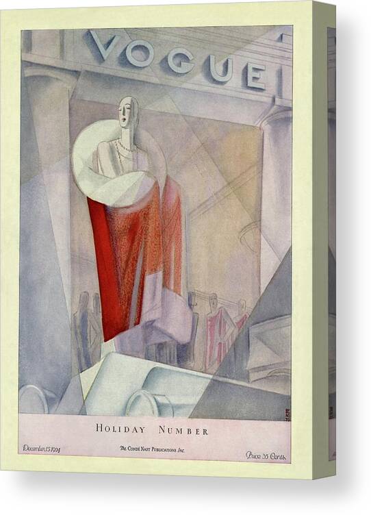 Illustration Canvas Print featuring the photograph A Vintage Vogue Magazine Cover Of A Manneqin by Eduardo Garcia Benito
