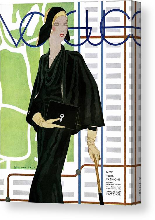 Illustration Canvas Print featuring the photograph A Vintage Vogue Magazine Cover Of A Wealthy Woman by Pierre Mourgue