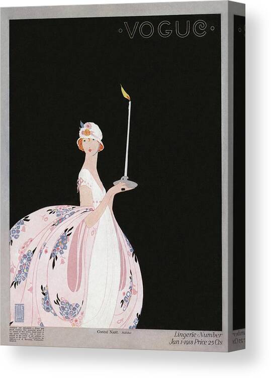 Illustration Canvas Print featuring the photograph A Vintage Vogue Magazine Cover Of A Woman by Alice de Warenne Little