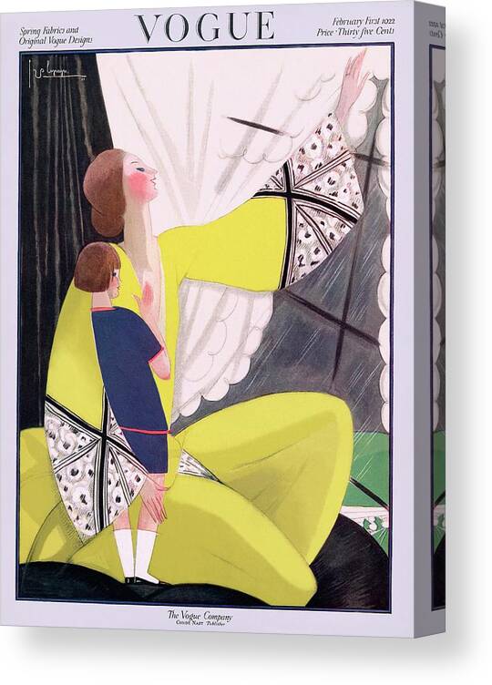 Illustration Canvas Print featuring the photograph A Vogue Cover Of A Mother And Daughter by Georges Lepape