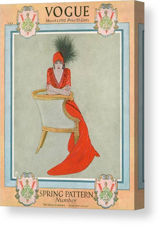 Illustration Canvas Print featuring the photograph A Vogue Cover Of A Woman Wearing Orange by Arthur Finley