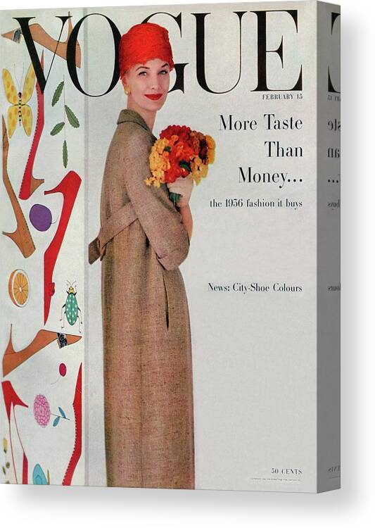 Fashion Canvas Print featuring the photograph A Vogue Cover Of Sunny Harnett With Flowers by Karen Radkai