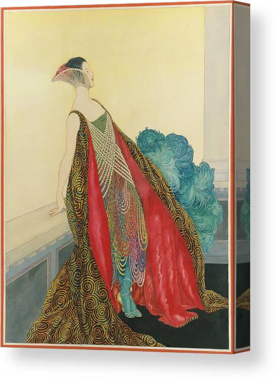 Fashion Canvas Print featuring the digital art A Woman On A Balcony by George Wolfe Plank