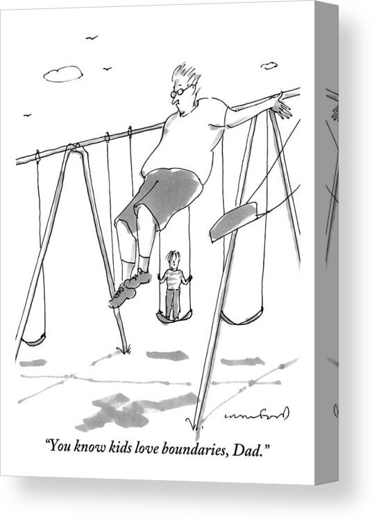 Fathers And Sons Canvas Print featuring the drawing A Young Boy On A Swingset To His Father by Michael Crawford