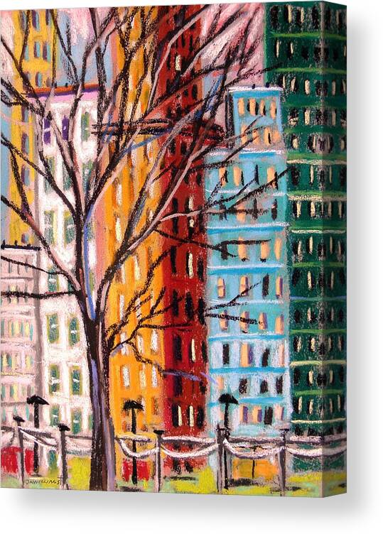 City Canvas Print featuring the painting Across from the Park by John Williams