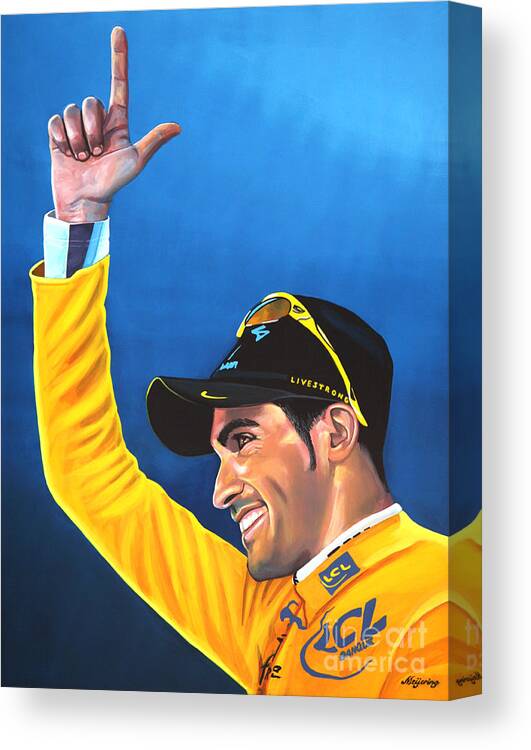 Alberto Contador Canvas Print featuring the painting Alberto Contador by Paul Meijering