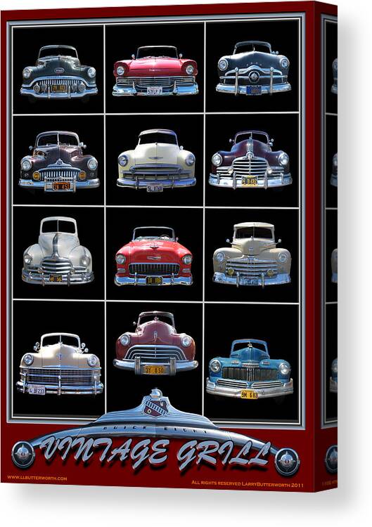 Transportation Canvas Print featuring the digital art American Vintage Automobile Grills by Larry Butterworth