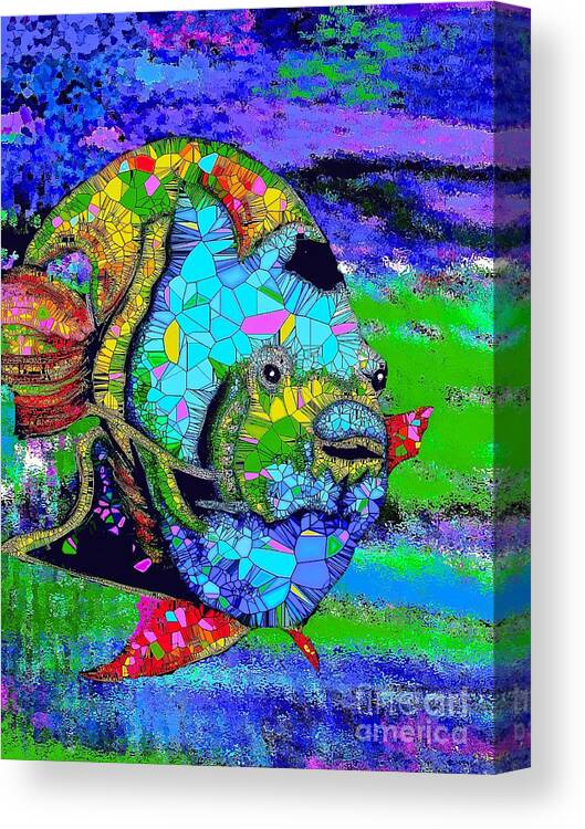 Angel Fish In A Deep Blue Sea Canvas Print featuring the painting Angel Fish in a Deep Blue Sea by Saundra Myles