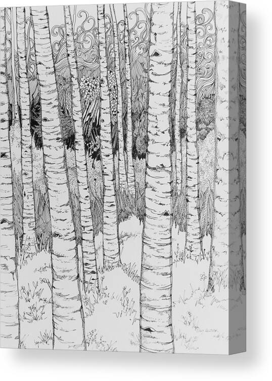 Pen And Ink Canvas Print featuring the drawing Aspen Forest by Terry Holliday