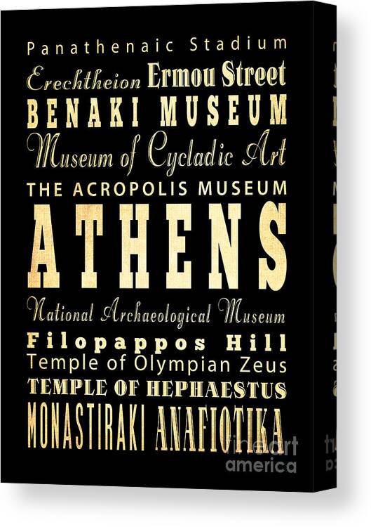 Athens Canvas Print featuring the digital art Attractions and Famous Places of Athens Greece by Joy House Studio