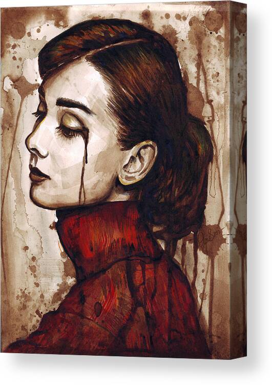 Audrey Hepburn Canvas Print featuring the painting Audrey Hepburn - Quiet Sadness by Olga Shvartsur