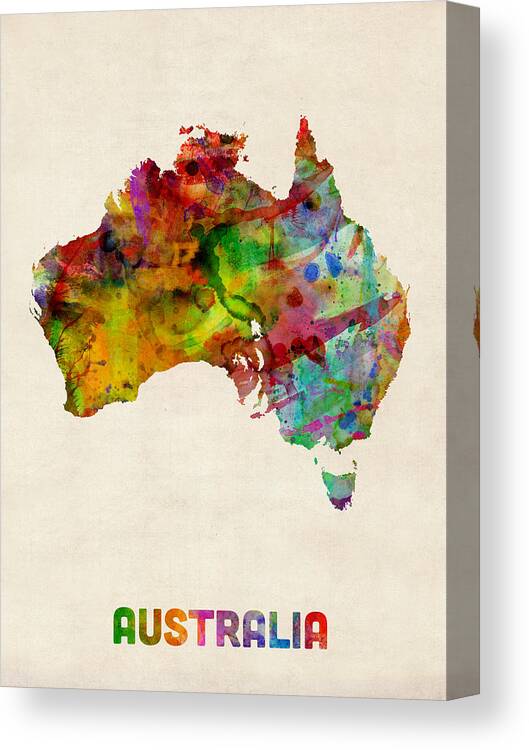 Australia Map Canvas Print featuring the digital art Australia Watercolor Map by Michael Tompsett