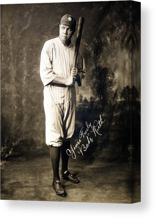 1920 Canvas Print featuring the photograph Babe Ruth 1920 by Mountain Dreams