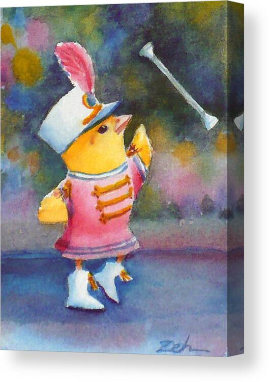 Baby Chick Canvas Print featuring the painting Baby Chick Drum Majorette by Janet Zeh