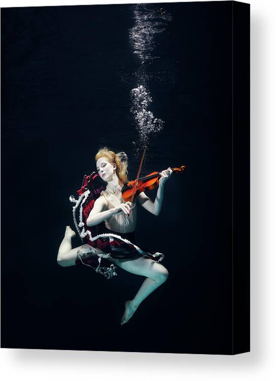 Ballet Dancer Canvas Print featuring the photograph Ballet Dancer Underwater With Violin by Henrik Sorensen