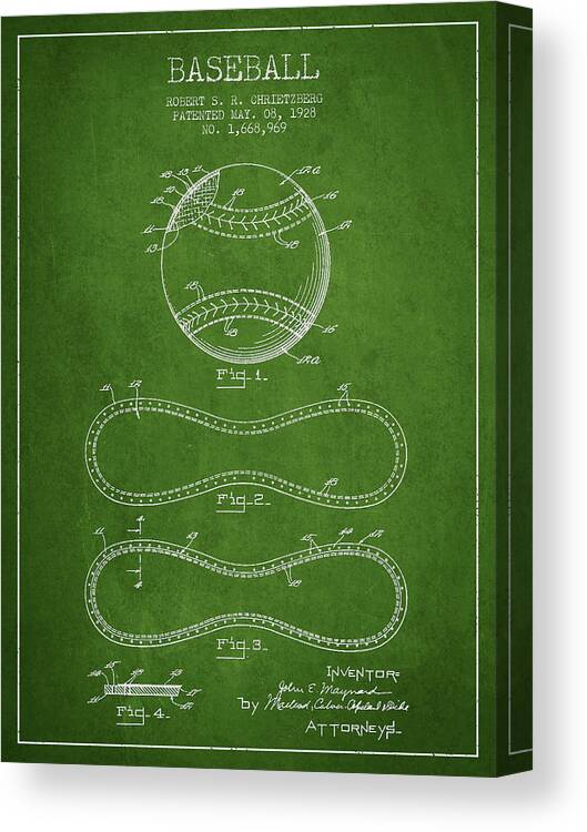 Baseball Patent Canvas Print featuring the digital art Baseball Patent Drawing From 1928 by Aged Pixel